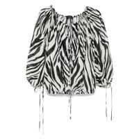 Topuri 'Wilma' Black And White Top With Boat Neck And All-Over Zebra Motif In Cotton Woman Femei