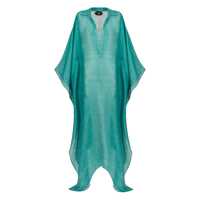 Costume de baie 'Caicos' Light Blue Kaftan With Front Neckline And Asymmetric Hem In Linen And Viscose Blend Woman Femei