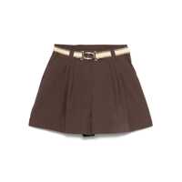 Pantaloni casual Brown Shorts With Waist Belt And Metallic Logo Plaque In Cotton Poplin Woman Femei