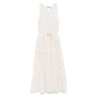 Rochii White Long Dress With V-Neck And Waist Belt With Metallic Logo Plaque In Cotton Woman Femei