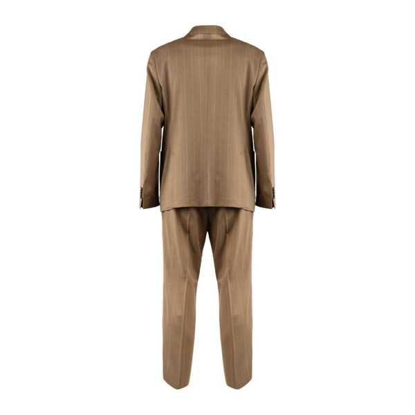 Costume Manuel Ritz Manuel Ritz Beige Natural Stretch Wool Pinstripe Double-Breasted Suit Beige Barbati (BM 17533290) 2