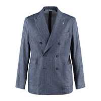 Geci Manuel Ritz Double-Breasted Chevron Linen Cotton Blue Jacket Barbati