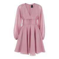 Rochii Pink Dress With V-Neck And Flared Skirt In Tech Fabric Woman Femei