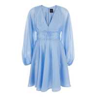 Rochii Light Blue Dress With V-Neck And Flared Skirt In Tech Fabric Woman Femei