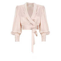 Topuri Zimmermann Blush Pink Silk Wrap Top With Waist Knot Femei