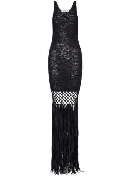 Rochii Philosophy Black Long Dress With U-Neck And Long Fringes Applied To The Edges In Fabric Woman Black Femei (BM 17534301) 1
