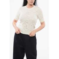 Pulovere Chloe Short-Sleeved Jacquard Silk Blend Sweater