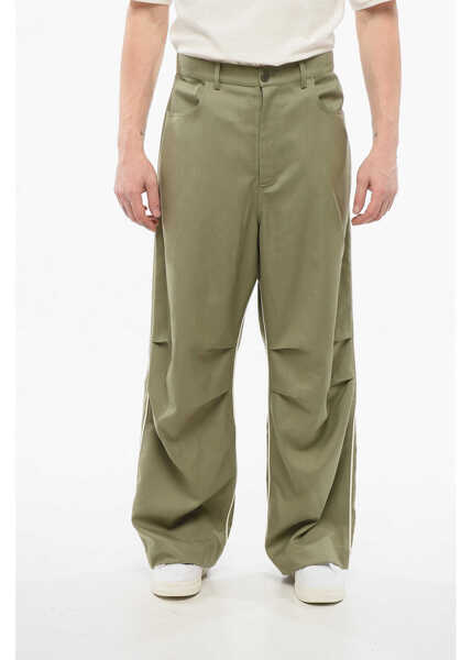 Pantaloni casual 1989 STUDIO 5-Pocket Wool Blend Pants With Contrasting Bands Military Green Barbati (BM 17538712) 1