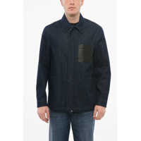 Geci de blugi Dark Washed Denim Overshirt With Leather Breast-Pocket Barbati