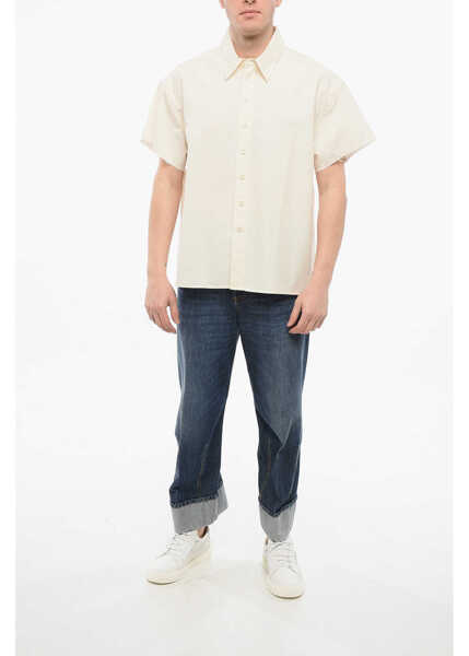 Camasi casual AIREI Short Sleeved Shirt With Raw Cut Edge Beige Barbati (BM 17538862) 4