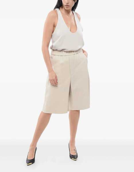 Pantaloni scurti AMI ALEXANDRE MATTIUSSI Leather Wide Leg Shorts White Femei (BM 17538877) 2
