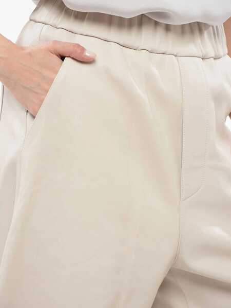 Pantaloni scurti AMI ALEXANDRE MATTIUSSI Leather Wide Leg Shorts White Femei (BM 17538877) 4