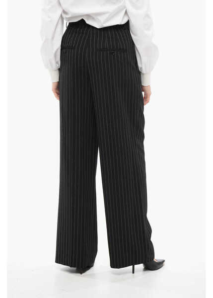 Pantaloni casual AMI ALEXANDRE MATTIUSSI Pinstriped Palazzo Pants Black Femei (BM 17538913) 2