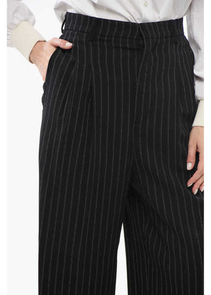 Pantaloni casual AMI ALEXANDRE MATTIUSSI Pinstriped Palazzo Pants Black Femei (BM 17538913) 3