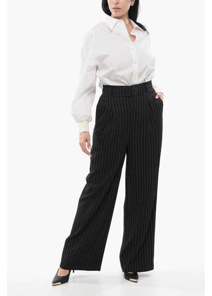 Pantaloni casual AMI ALEXANDRE MATTIUSSI Pinstriped Palazzo Pants Black Femei (BM 17538913) 4