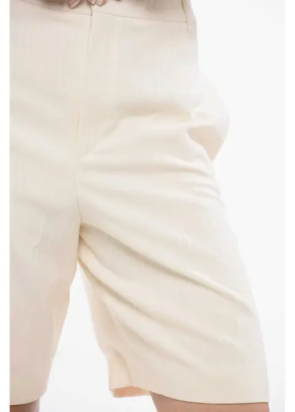 Pantaloni scurti Saint Laurent Virgin Wool Tone Sur Tone Striped Shorts Beige Femei (BM 17538916) 3