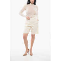 Pantaloni scurti Saint Laurent Dama - Pantaloni scurti Saint Laurent Virgin Wool Tone Sur Tone Striped Shorts Beige Femei (BM 17538916) - B-mall.ro