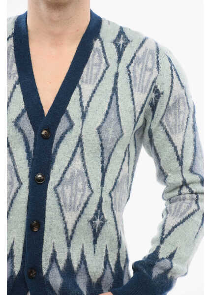 Cardigane AMIRI Diamond Patterned Mohair Blend Cardigan Light Blue Barbati (BM 17539027) 3