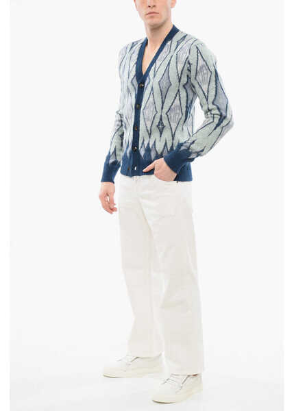 Cardigane AMIRI Diamond Patterned Mohair Blend Cardigan Light Blue Barbati (BM 17539027) 4