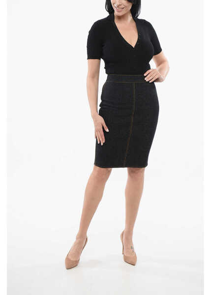 Fuste casual Alaa Denim Pencil Skirt With Dark Wash Blue Femei (BM 17539033) 4