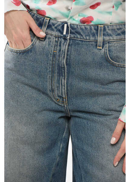 Blugi drepti Givenchy Transversal Stitched Delav Denims With Raw-Cut Hem 27Cm Blue Femei (BM 17539036) 3