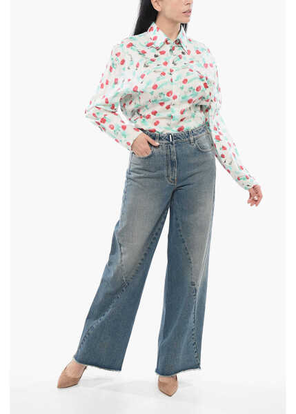 Blugi drepti Givenchy Transversal Stitched Delav Denims With Raw-Cut Hem 27Cm Blue Femei (BM 17539036) 4