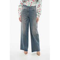 Blugi drepti Transversal Stitched Delavè Denims With Raw-Cut Hem 27Cm Femei