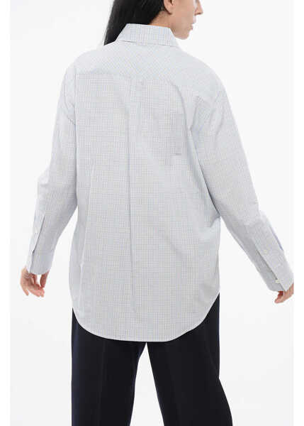 Camasi elegante Bottega Veneta Cotton And Linen Blend Shirt With Checkered Motif Light Blue Femei (BM 17539063) 2