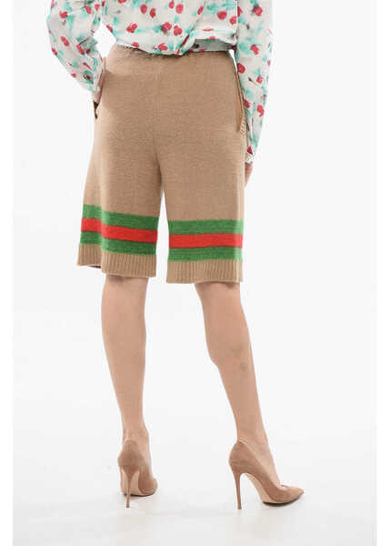 Pantaloni scurti Gucci Iconic Banded Knitted Shorts With Embroidered Logo Beige Femei (BM 17539069) 2