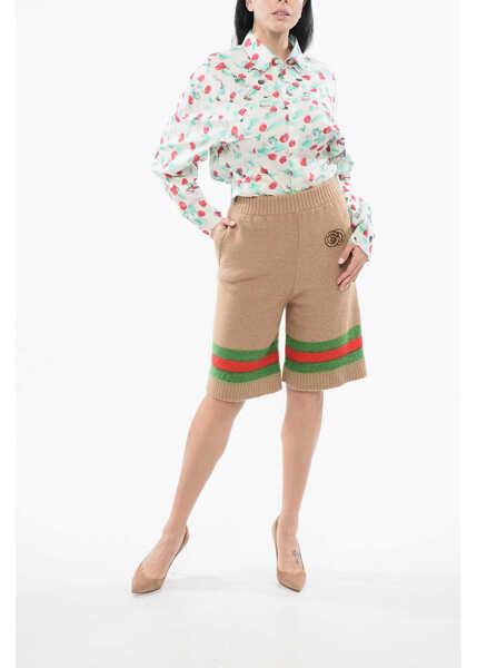 Pantaloni scurti Gucci Iconic Banded Knitted Shorts With Embroidered Logo Beige Femei (BM 17539069) 4