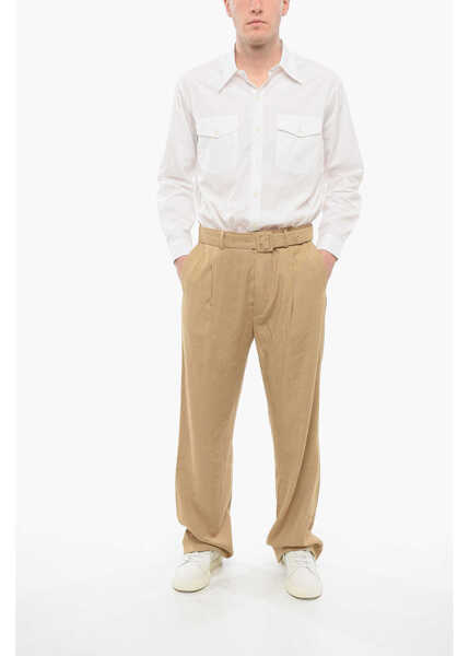 Pantaloni casual Dries Van Noten 4-Pocketed Straight Fit Pants With Belt Beige Barbati (BM 17539105) 4