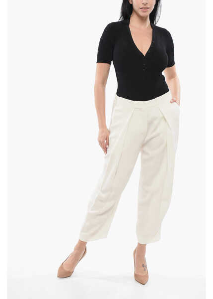 Pantaloni casual Balmain Single-Pleated Viscose Tapered Fit Pants White Femei (BM 17539120) 4