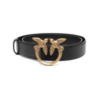 Curele 'Love Birds' Black Belt With Logo Buckle In Soft Silky Leather Woman Pinko Femei