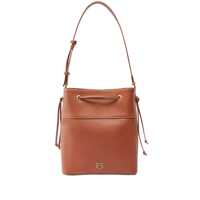 Genti de umar Brown Bucket Bag With Metallic Love Birds Logo On The Front In Hammered Leather Woman Femei
