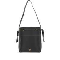 Genti de umar Black Bucket Bag With Metallic Love Birds Logo On The Front In Hammered Leather Woman Femei