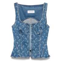 Topuri Marine Serre Moon Laser Denim Bustier Top Femei