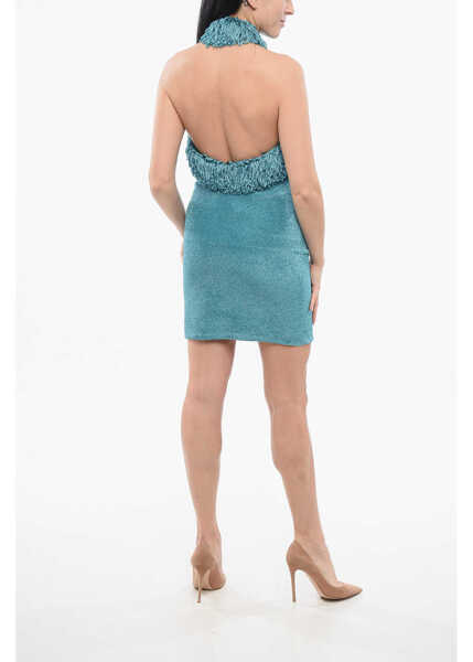 Rochii scurte Bottega Veneta Lurex Halterneck Dress Blue Femei (BM 17544316) 2