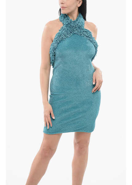 Rochii scurte Bottega Veneta Lurex Halterneck Dress Blue Femei (BM 17544316) 4