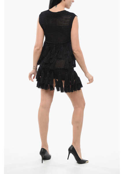 Rochii scurte Dries Van Noten Crochet Plume Dress Black Femei (BM 17544349) 2