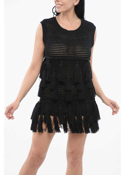 Rochii scurte Dries Van Noten Crochet Plume Dress Black Femei (BM 17544349) 4