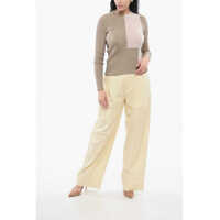 Pulovere Fendi Dama - Pulovere Fendi Crew Neck Silk Sweater With Color Block Motif Beige Femei (BM 17544382) - B-mall.ro