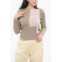 Pulovere Crew Neck Silk Sweater With Color Block Motif Femei