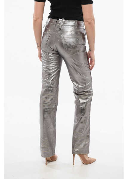 Pantaloni casual THE ATTICO Mirror-Like Leather Pants With Worn Out Effect Silver Femei (BM 17544481) 2