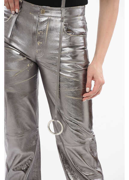 Pantaloni casual THE ATTICO Mirror-Like Leather Pants With Worn Out Effect Silver Femei (BM 17544481) 3