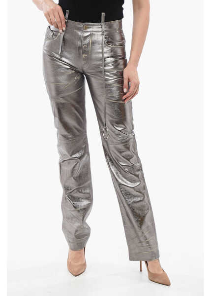 Pantaloni casual THE ATTICO Mirror-Like Leather Pants With Worn Out Effect Silver Femei (BM 17544481) 1