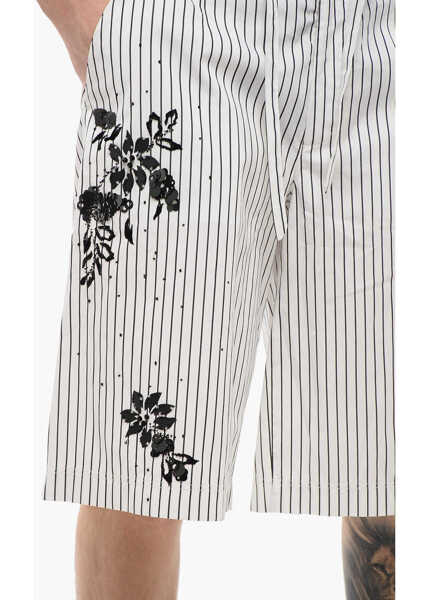 Pantaloni scurti Dolce & Gabbana Pinstriped Cotton Shorts With Sequined Embroideries White Barbati (BM 17544487) 3