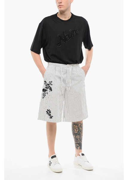 Pantaloni scurti Dolce & Gabbana Pinstriped Cotton Shorts With Sequined Embroideries White Barbati (BM 17544487) 4
