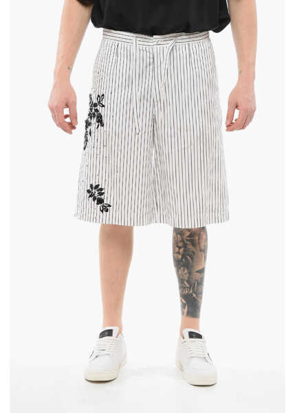 Pantaloni scurti Dolce & Gabbana Pinstriped Cotton Shorts With Sequined Embroideries White Barbati (BM 17544487) 1