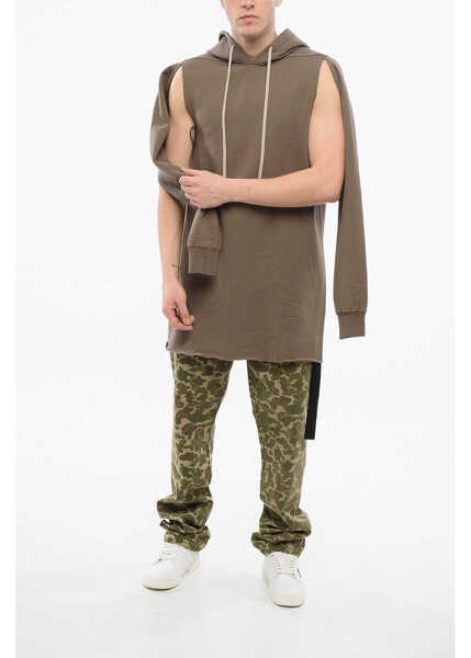 Bluze de trening Rick Owens Drkshdw Cotton Hoodie With Cut-Outs And Raw-Cut Hem Brown Barbati (BM 17544538) 4