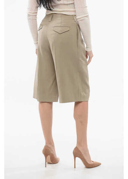 Pantaloni scurti AMI ALEXANDRE MATTIUSSI Wool Blend Pleated Shorts Beige Femei (BM 17544655) 2